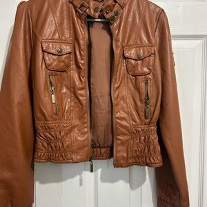 New Look brown Leather Jacket with buckle detail